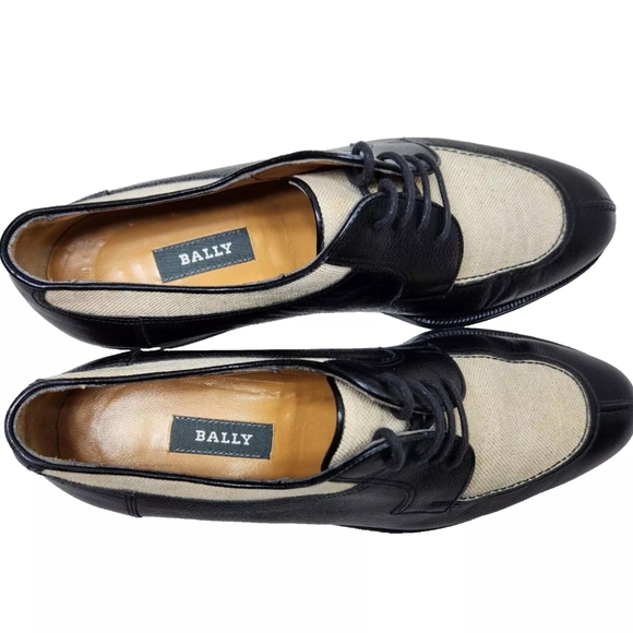 BALLY Carillo Derby Oxfords Sz 9.5D Split Toe Black Calf Leather Natural Canvas main image 7